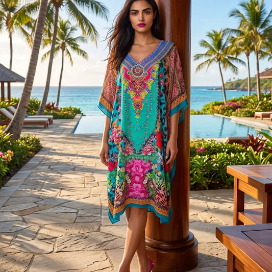 Short Silk Embellished Kaftan Exotica by Kaftans that Bling