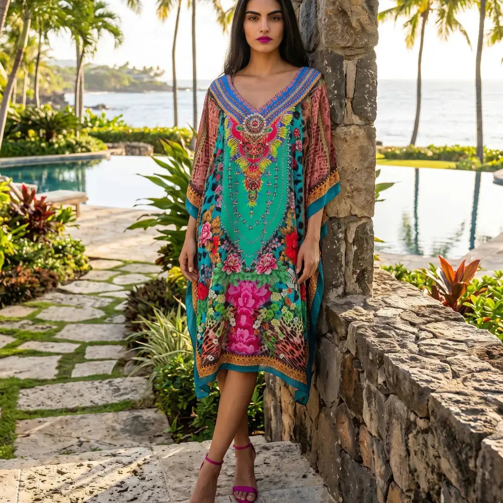 Short Silk Embellished Kaftan Exotica by Kaftans that Bling