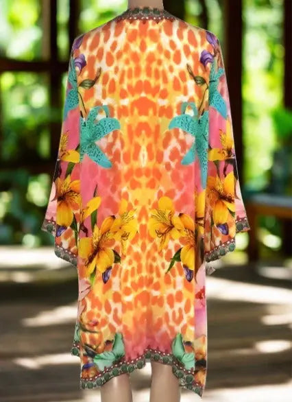 Hibiscus Short Silk Kimono by Kaftans that Bling - Kaftans that Bling