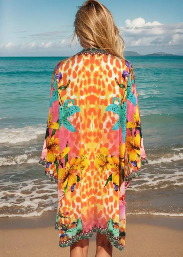 short silk kaftan Hibiscus Short Silk Kimono by Kaftans that Bling Kaftans that Bling  Kaftans that Bling