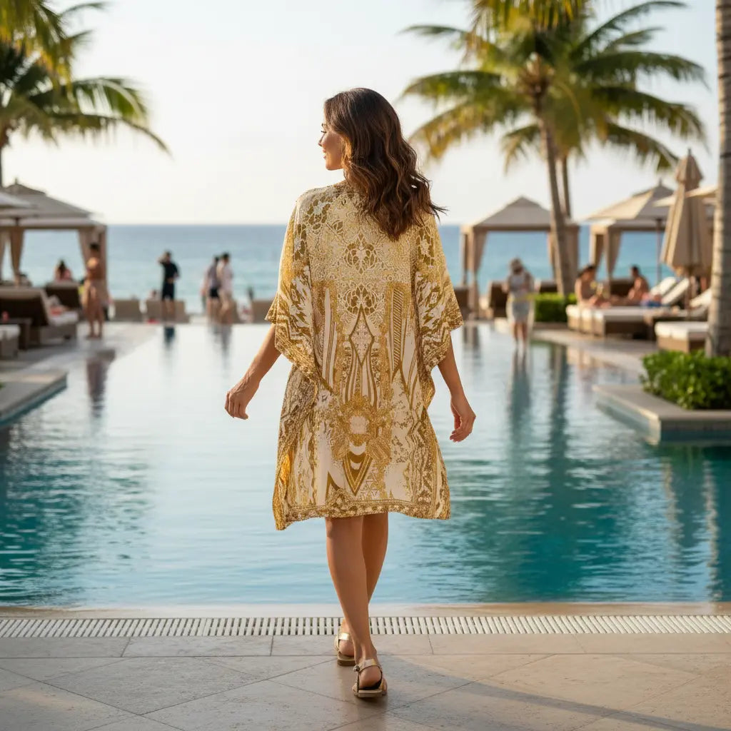 Short Embellished Kaftan - Geo Brown at Kaftans that Bling 