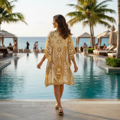 Short Embellished Kaftan - Geo Brown at Kaftans that Bling 