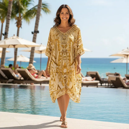 Short Embellished Kaftan - Geo Brown at Kaftans that Bling 