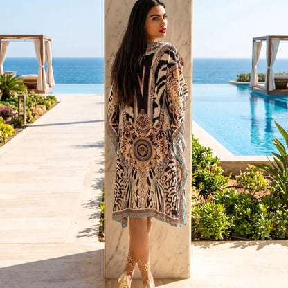 Short Silk Embellished Kaftan - Cobra