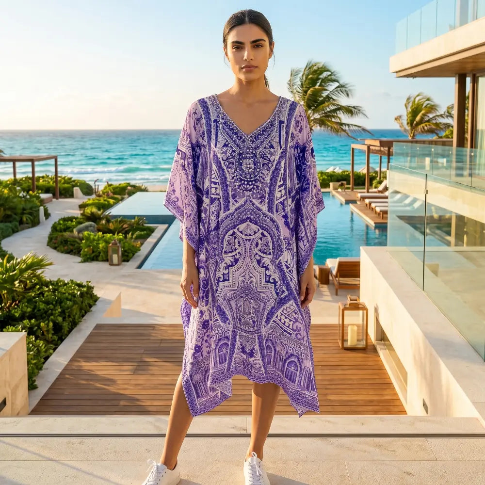 Short Silk Embellished Kaftan Grecian at Kaftans that Bling