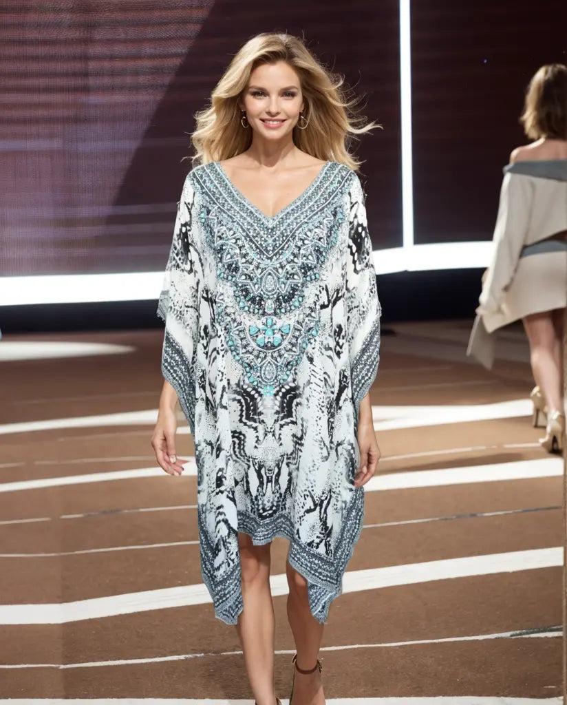 Short Silk Embellished Kaftan- Tribal