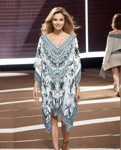 Short Silk Embellished Kaftan- Tribal