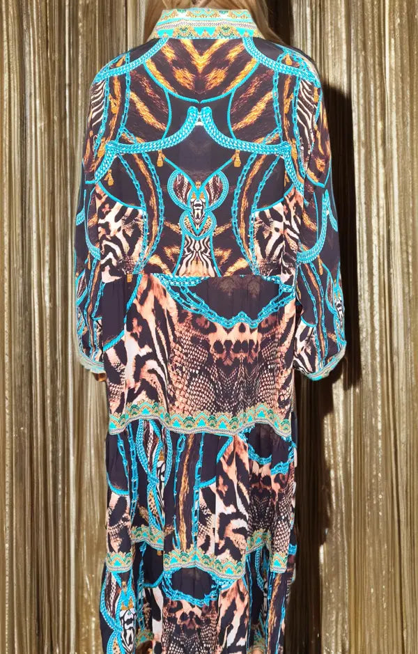 Leopard Luxe Silk Frill Maxi Dress - Unleash Your Inner Glamour