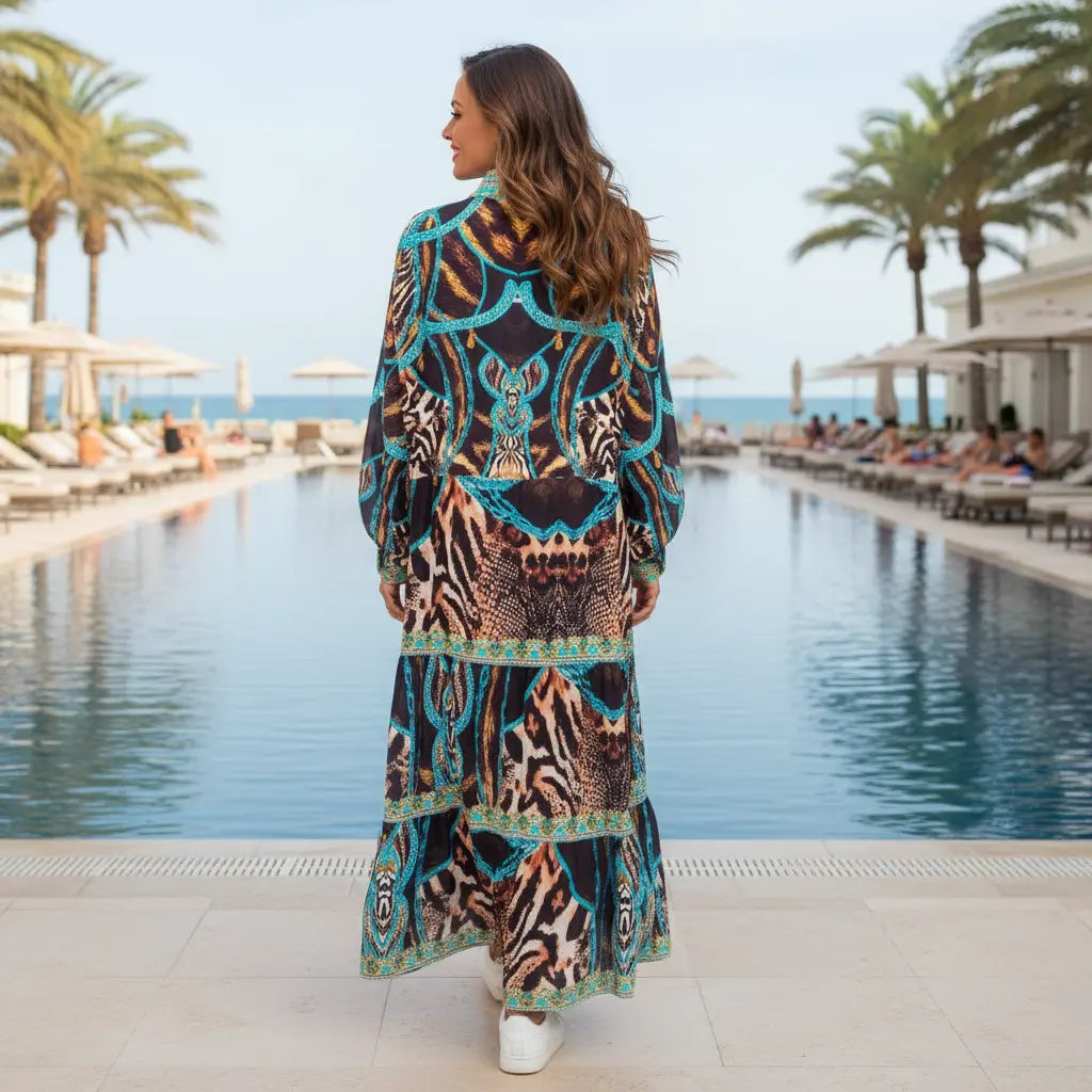 Leopard Luxe Silk Frill Maxi Dress - Unleash Your Inner Glamour