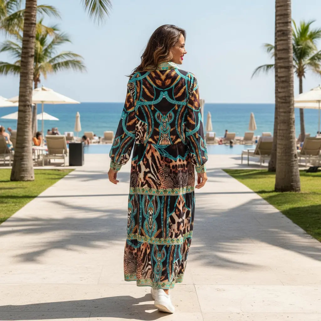 Leopard Luxe Silk Frill Maxi Dress - Unleash Your Inner Glamour