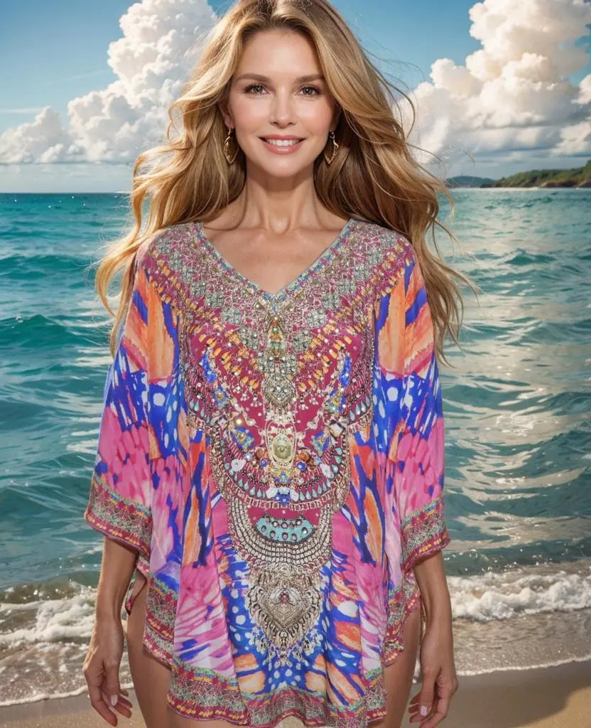 silk Embellished butterfly top Butterfly - Kaftans that Bling