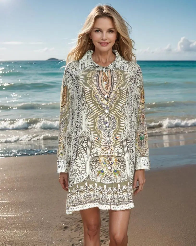 Silk Button Down Shirt- Egyptian - Kaftans that Bling