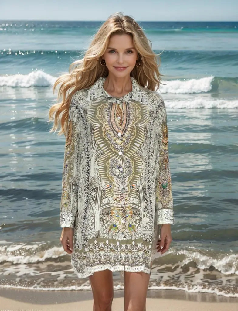 Silk Button Down Shirt- Egyptian - Kaftans that Bling