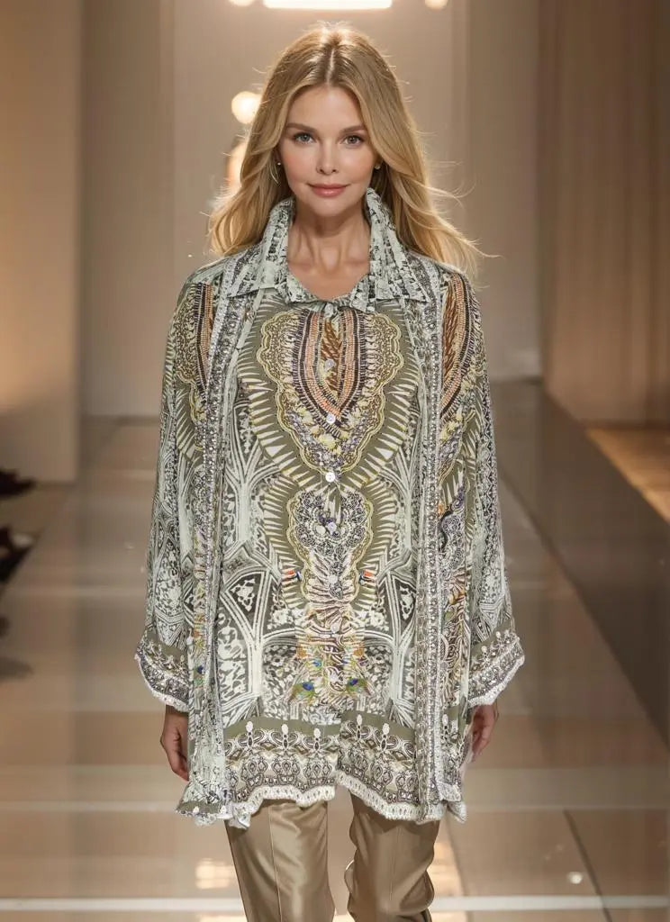 Silk Button Down Shirt- Egyptian - Kaftans that Bling