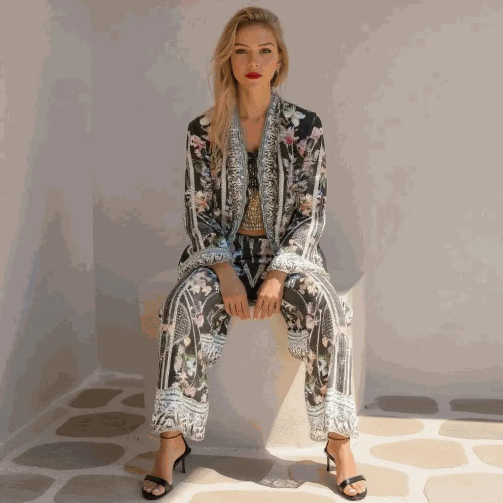 Silk Embellished Kimono Jacket- Capri