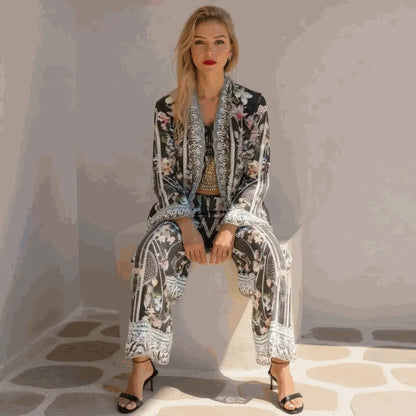 Silk Embellished Kimono Jacket- Capri