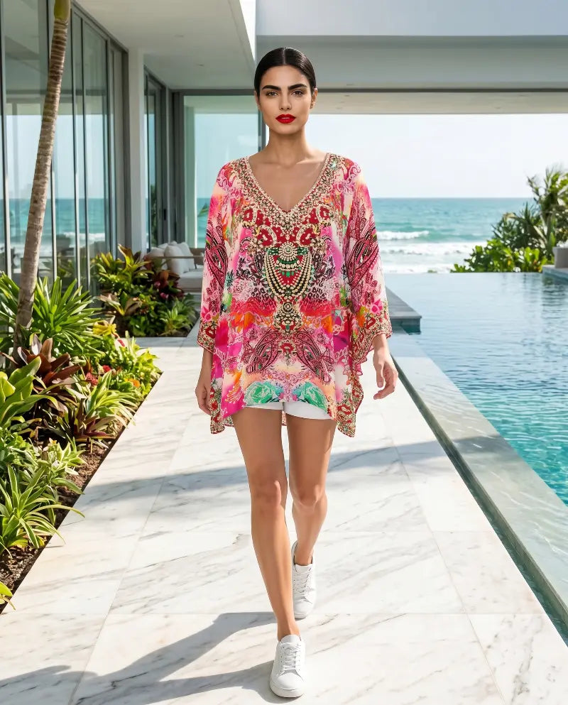 Silk Embellished Butterfly Top Tegan at Kaftans that Bling 