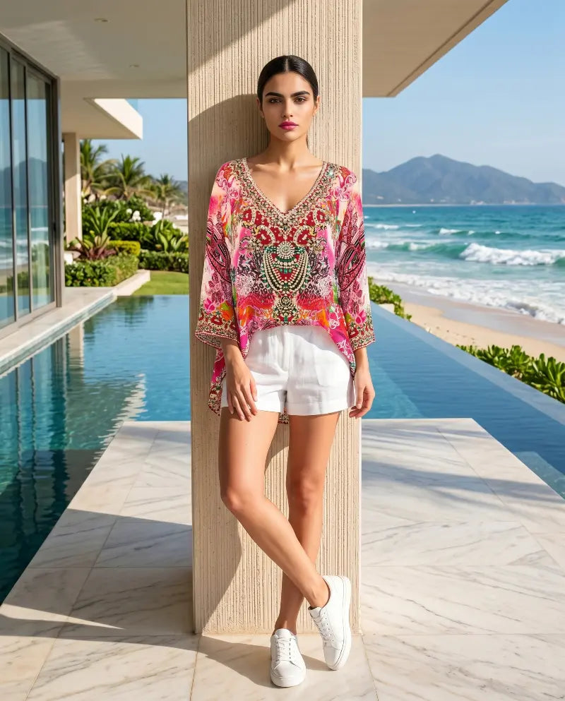 Silk Embellished Butterfly Top Tegan at Kaftans that Bling 