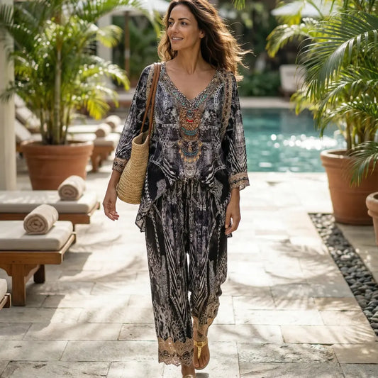 Silk Embellished Gypsy Top Cheetah