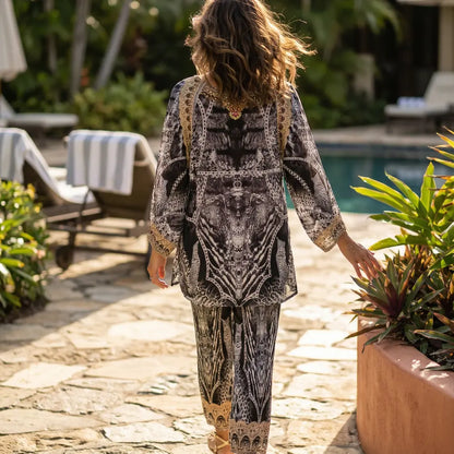 Silk Embellished Gypsy Top Cheetah