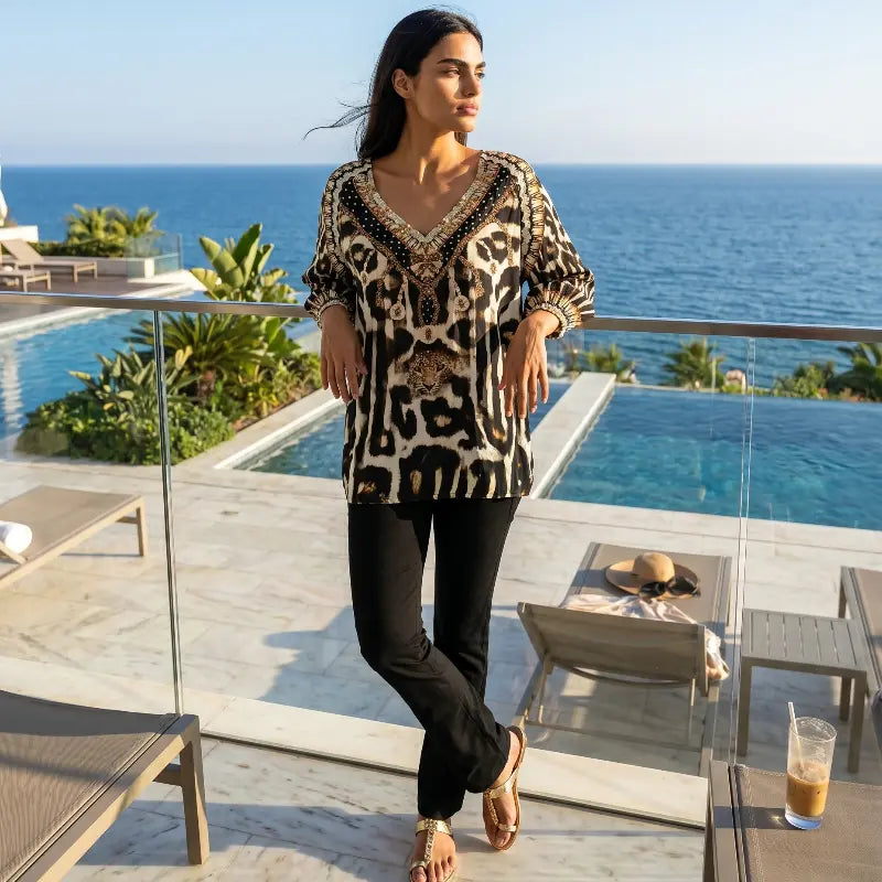 Silk Embellished Gypsy Top Jaguar - Kaftans that Bling