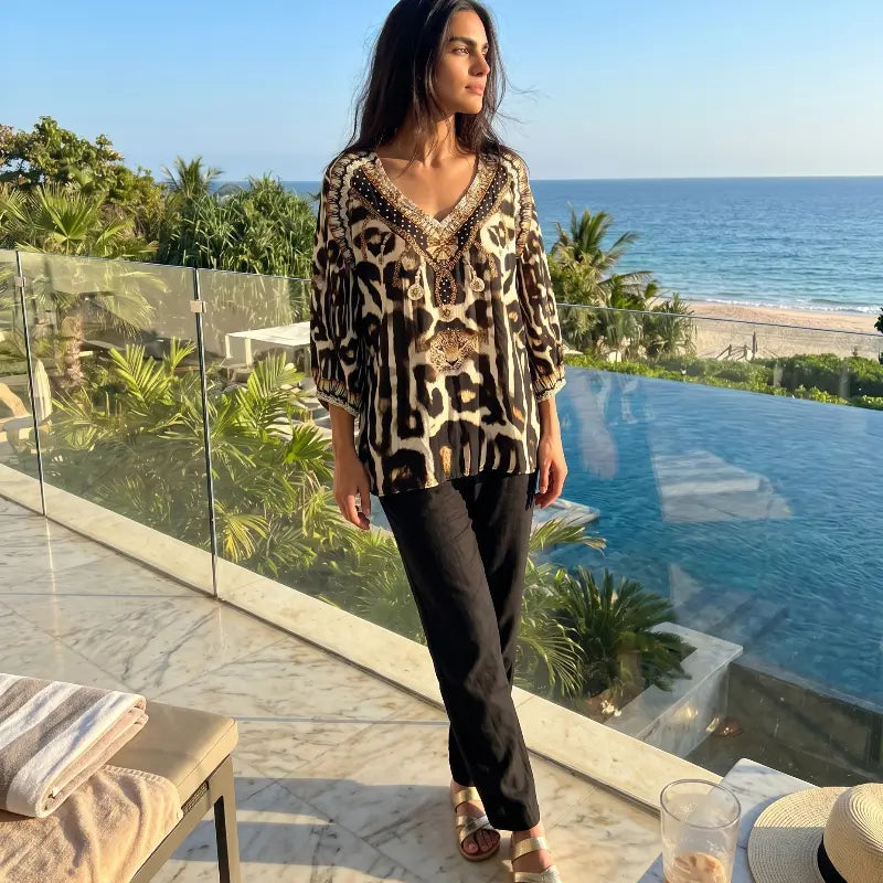 Silk Embellished Gypsy Top Jaguar - Kaftans that Bling