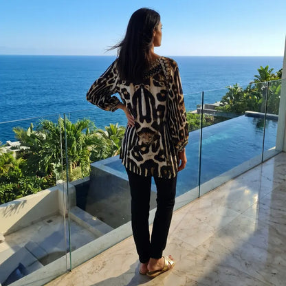 Silk Embellished Gypsy Top Jaguar - Kaftans that Bling