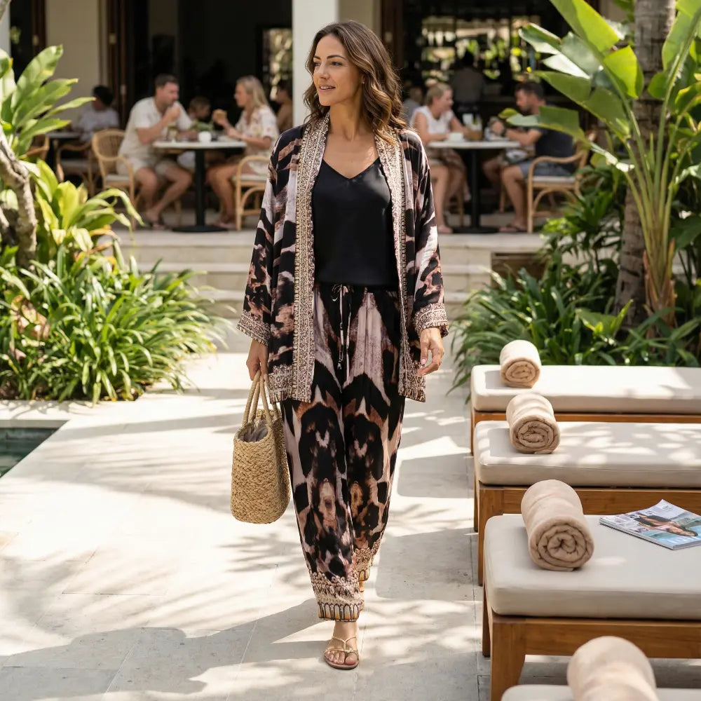 Silk Embellished Palazzo Pants - Snow Leopard