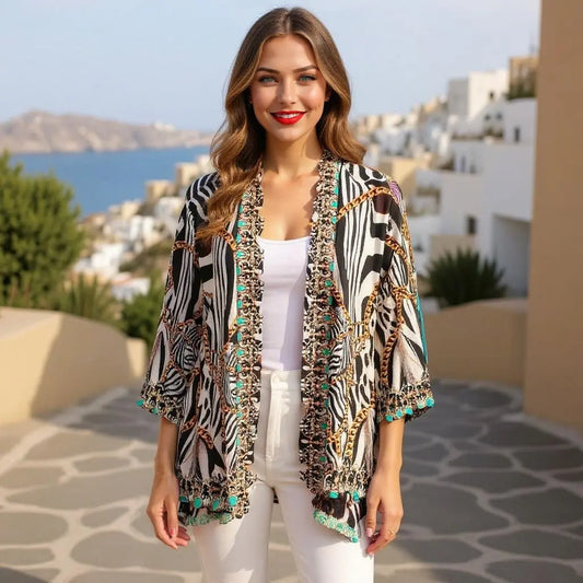 Silk Embellished Kimono jacket Tiger