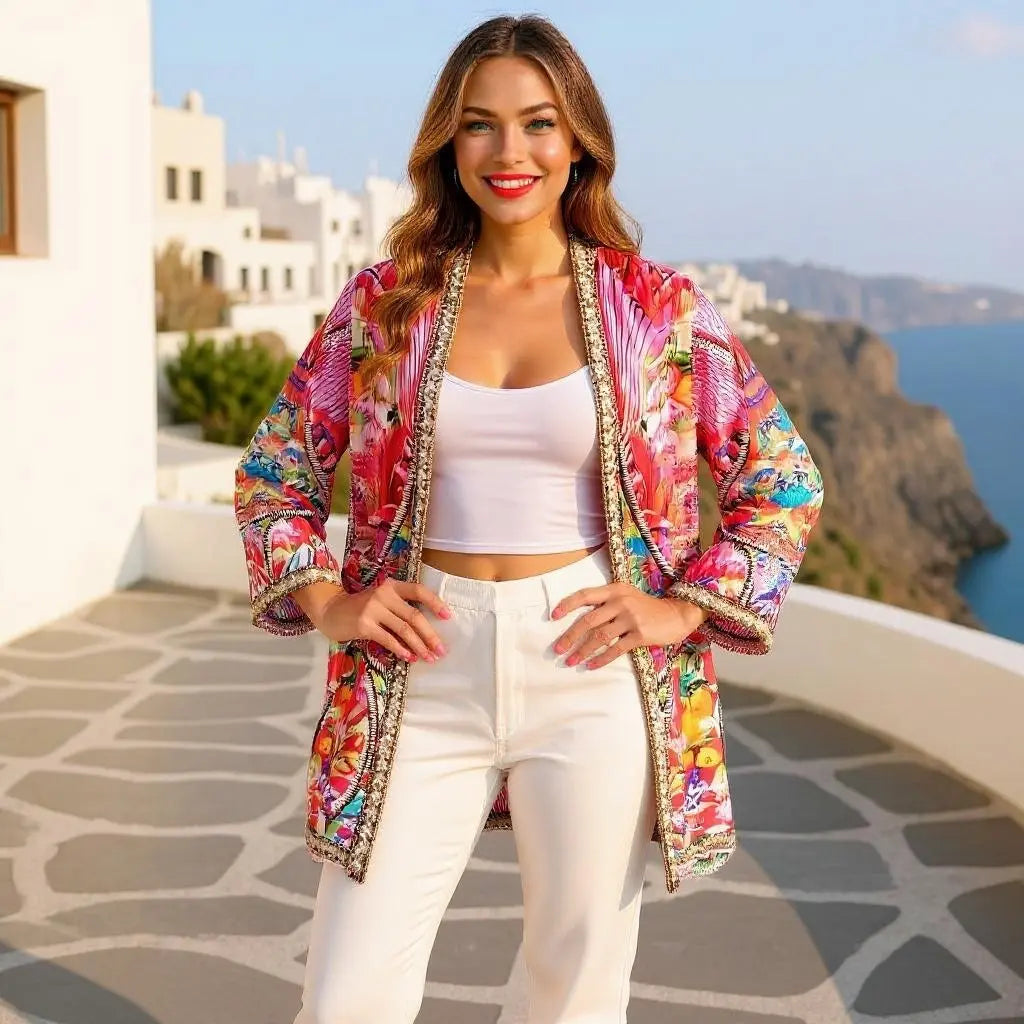 Silk Embellished Kimono jacket  Magic Forest
