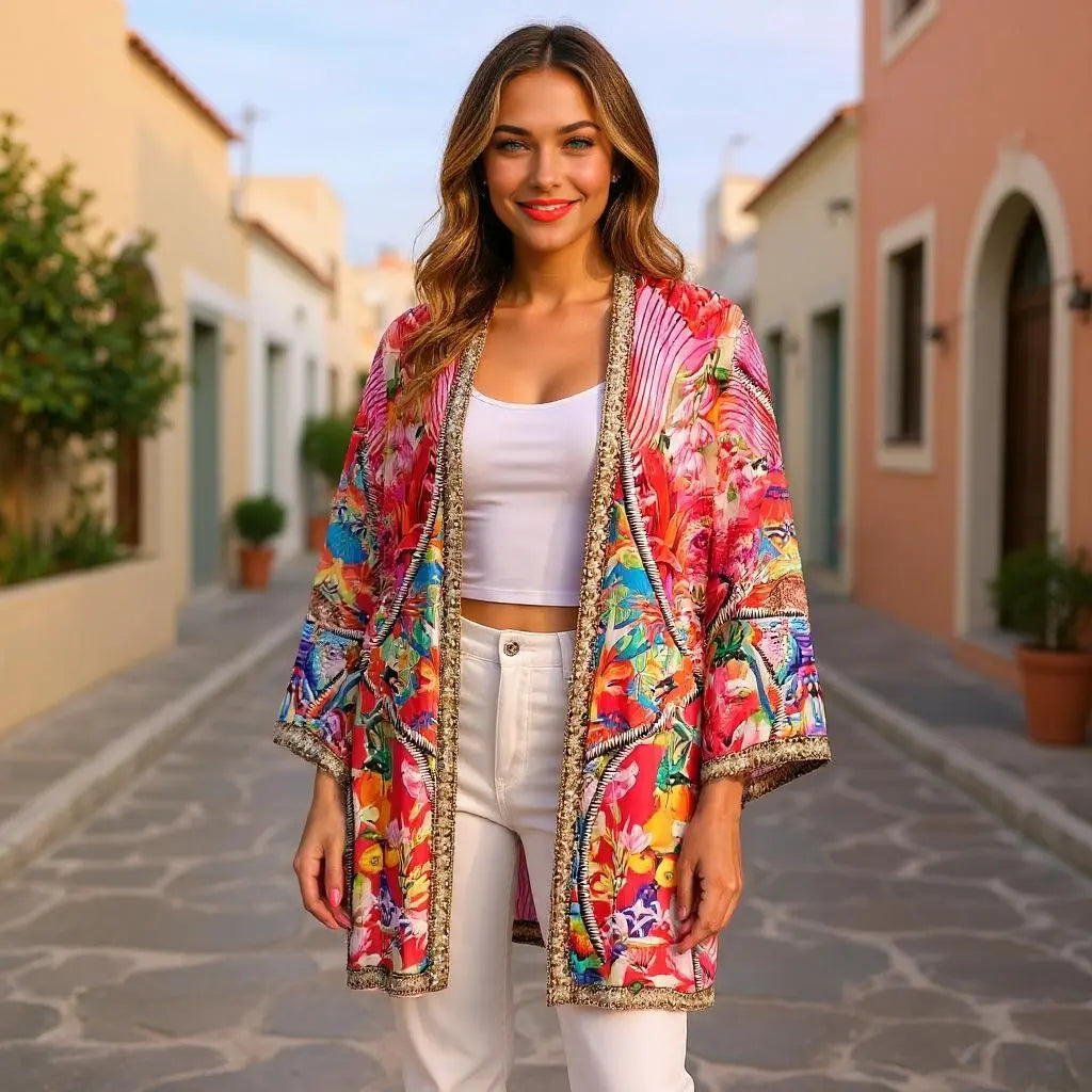 Silk Embellished Kimono jacket  Magic Forest