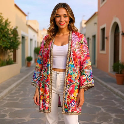 Silk Embellished Kimono jacket  Magic Forest