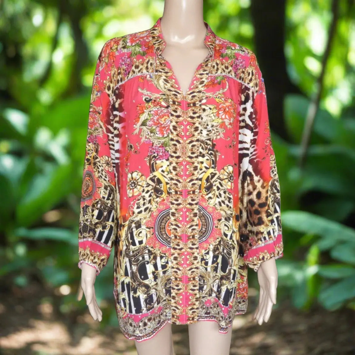 Garden Delight (red)Silk Embellished Shirt