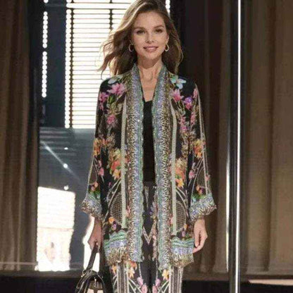 Silk Embellished Kimono Jacket- Capri