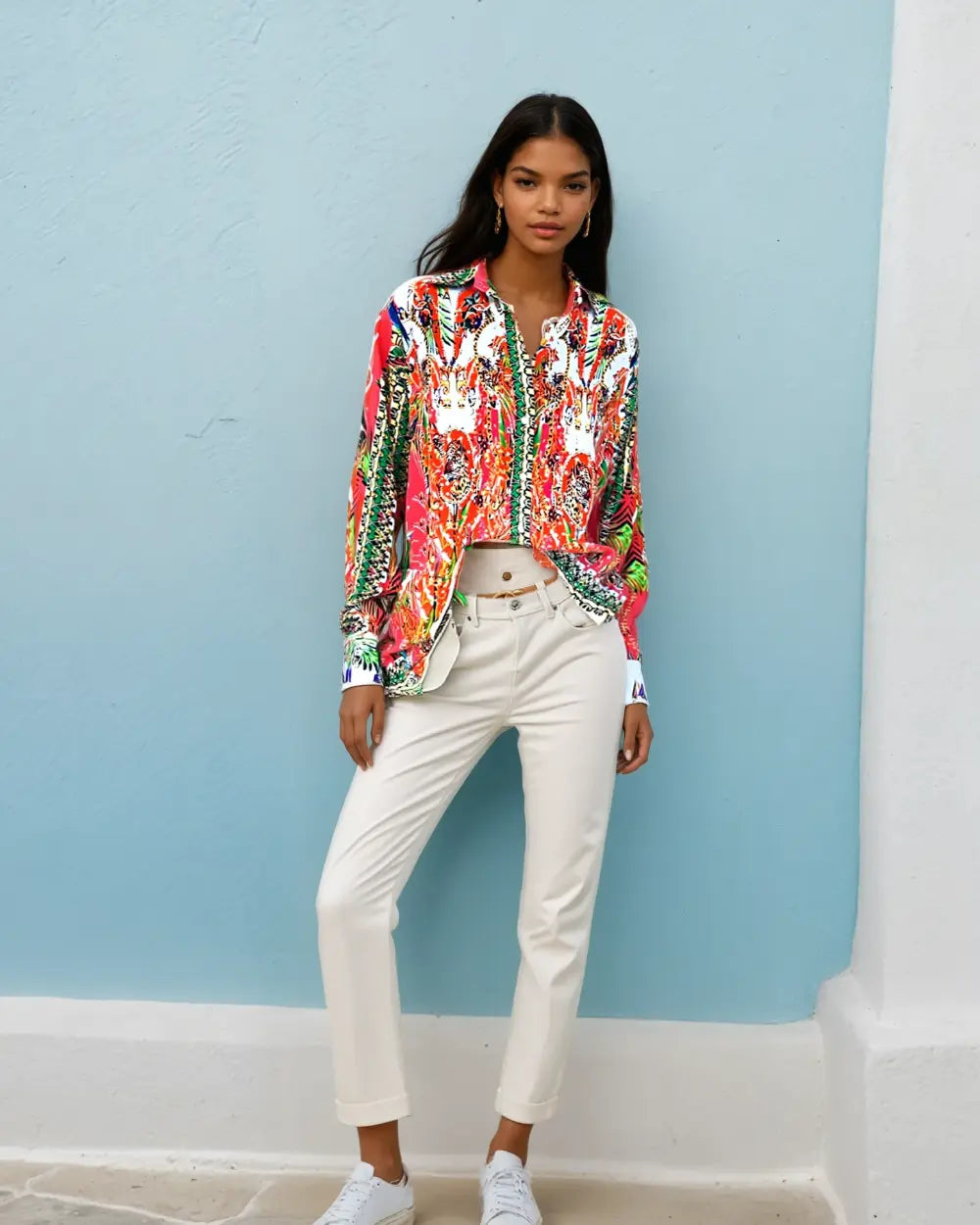 Silk Embellished Shirt Tropical