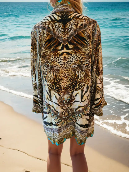 Silk Embellished Kimono Jacket cheetah at kaftans that bling