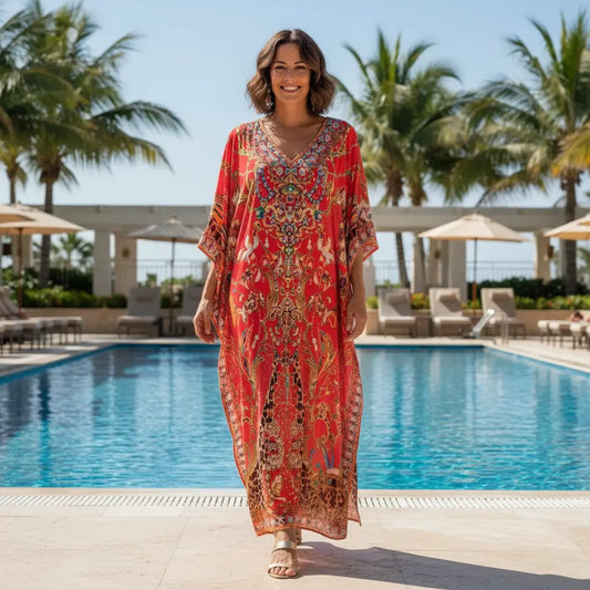 Long Embellished Box Kaftan Raisin