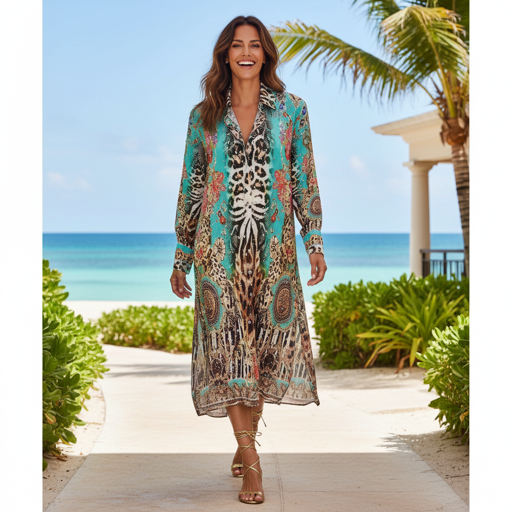 Silk Shirt Dress-Garden Delight at kaftans that bling 