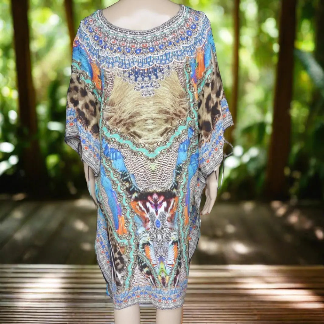 Marlie short silk Beaded Cold Shoulder Kaftan