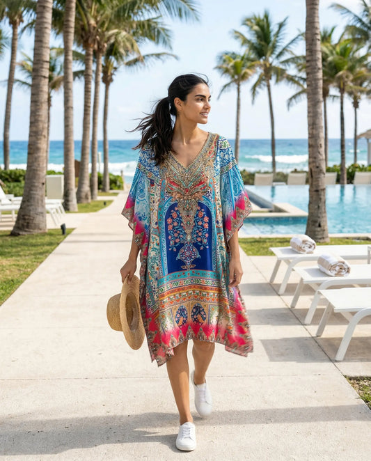 Short Silk Embellished Kaftan Mughal