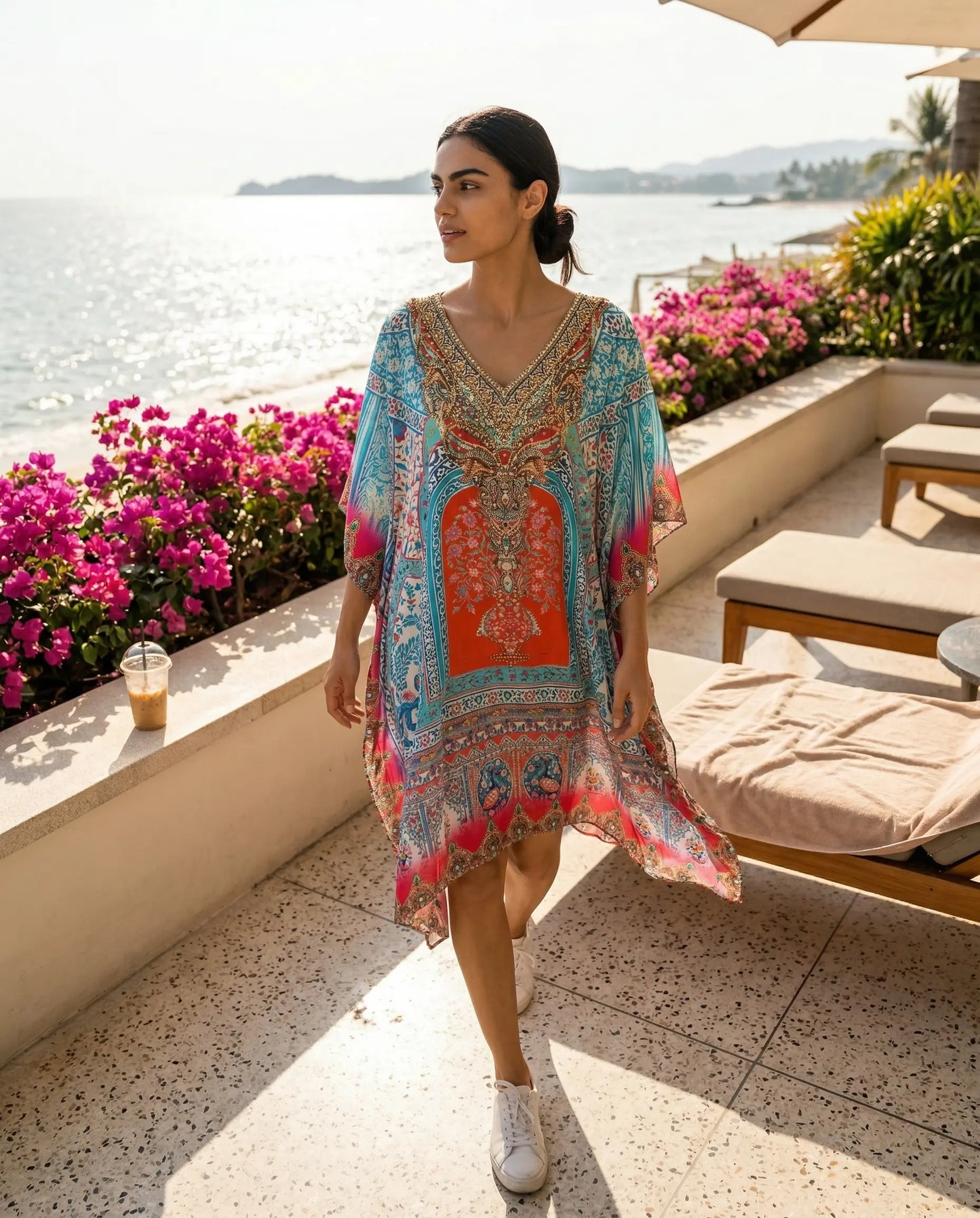 Short Silk Embellished Kaftan Mughal