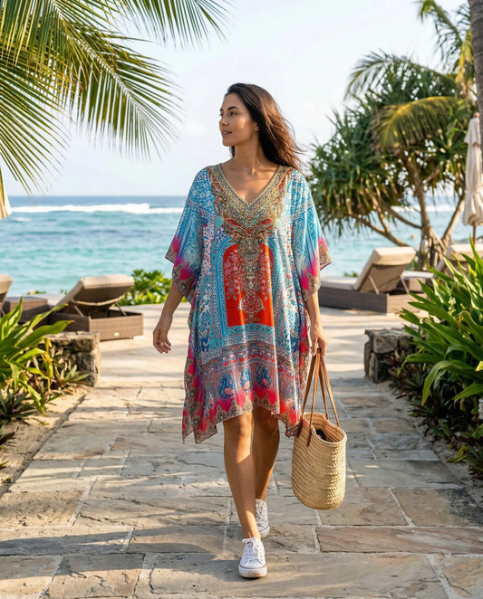 Short Silk Embellished Kaftan Mughal