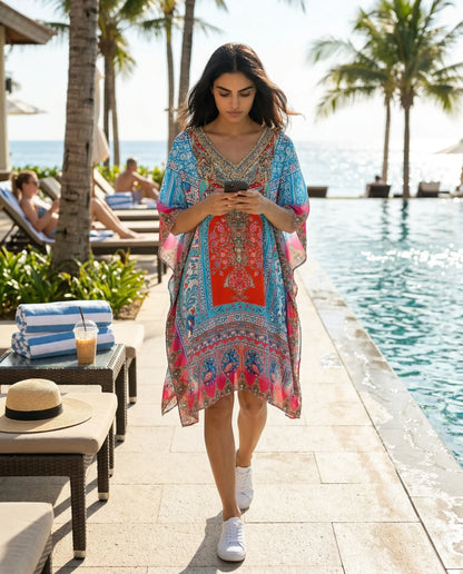 Short Silk Embellished Kaftan Mughal