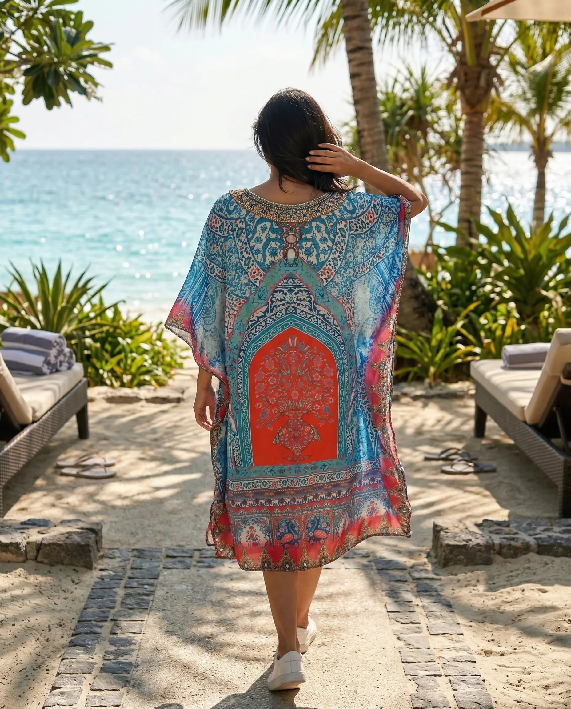 Short Silk Embellished Kaftan Mughal