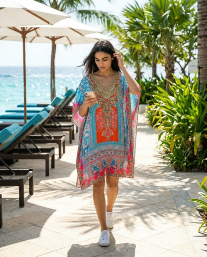 Short Silk Embellished Kaftan Mughal