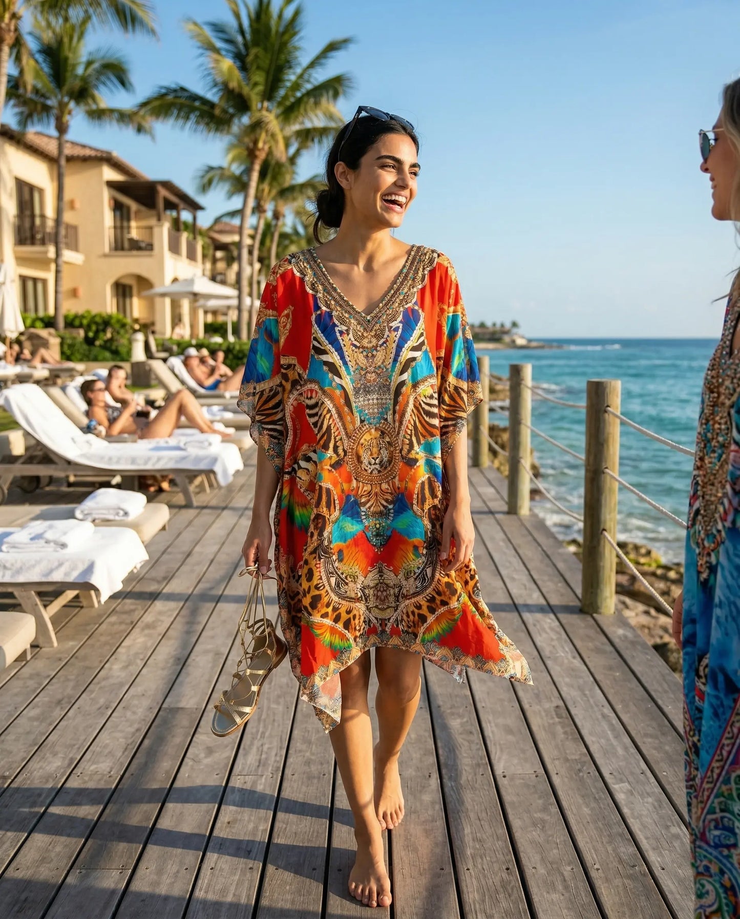 Short Silk Embellished Kaftan Mykonos
