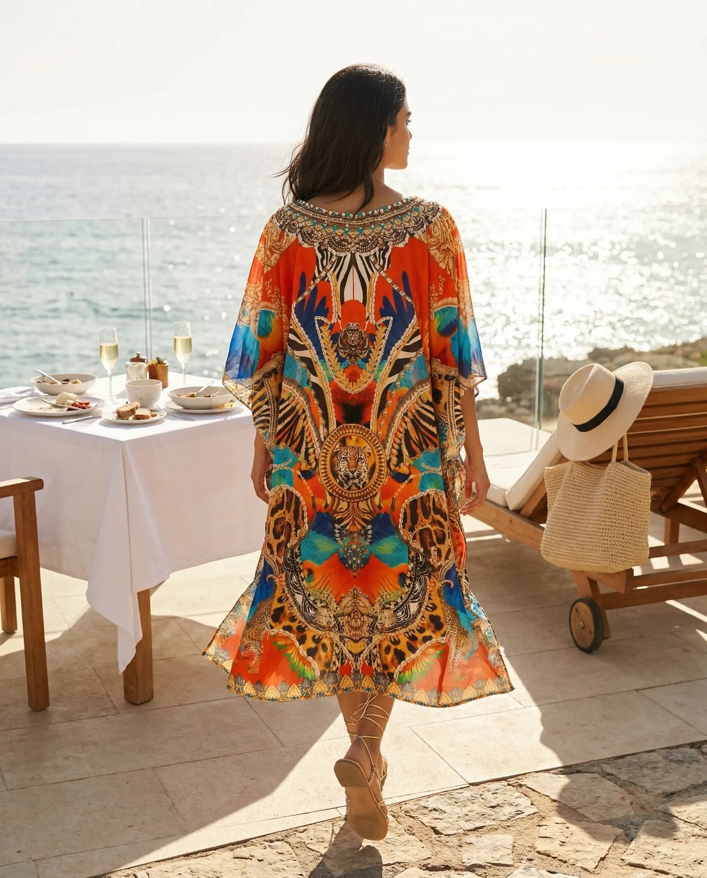 Short Silk Embellished Kaftan Mykonos