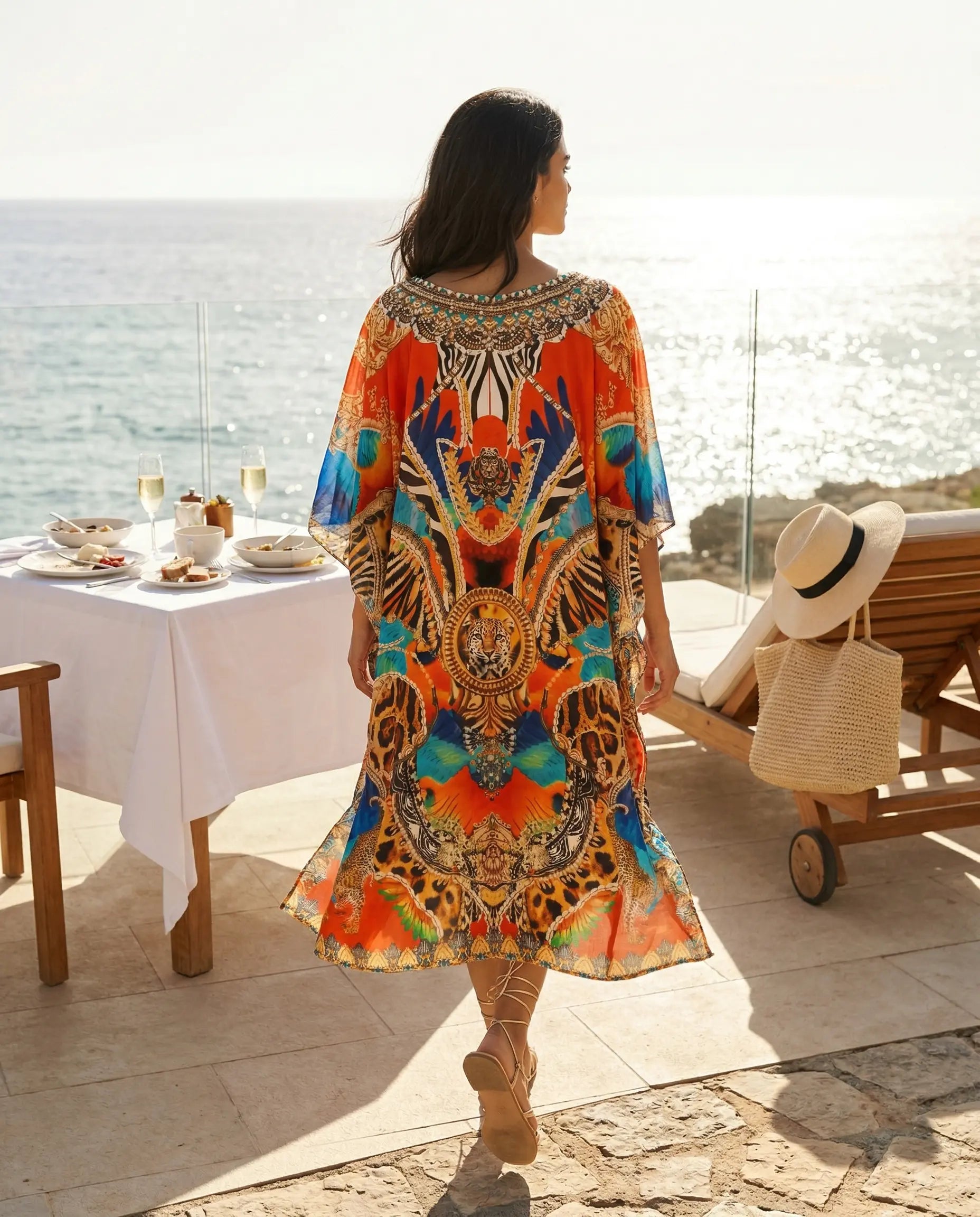 Short Silk Embellished Kaftan Mykonos