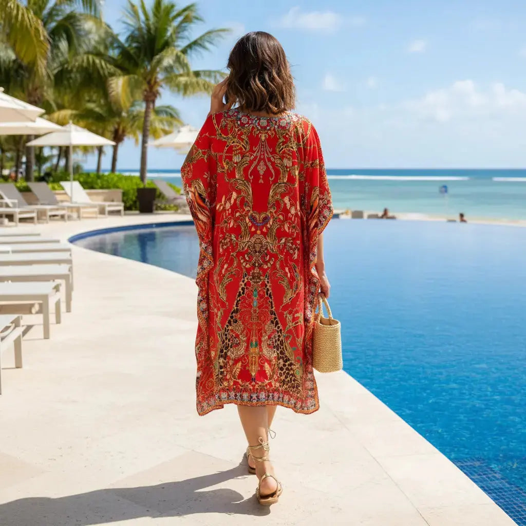 Short Embellished Kaftan Raisin