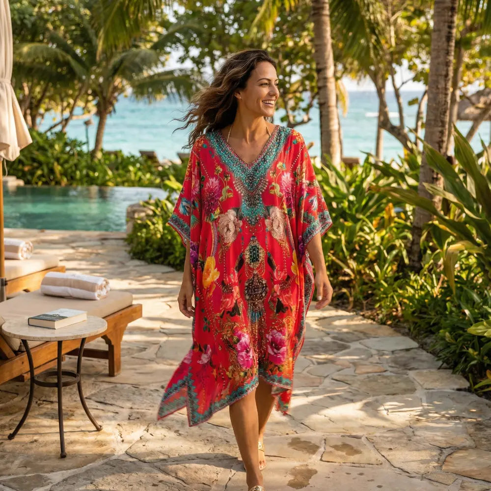 Short Silk Embellished Kaftan Sienna